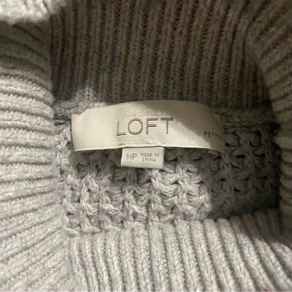 LOFT Gray Open Knit Cotton Camel Mock Neck Sweater - Picture 5 of 6